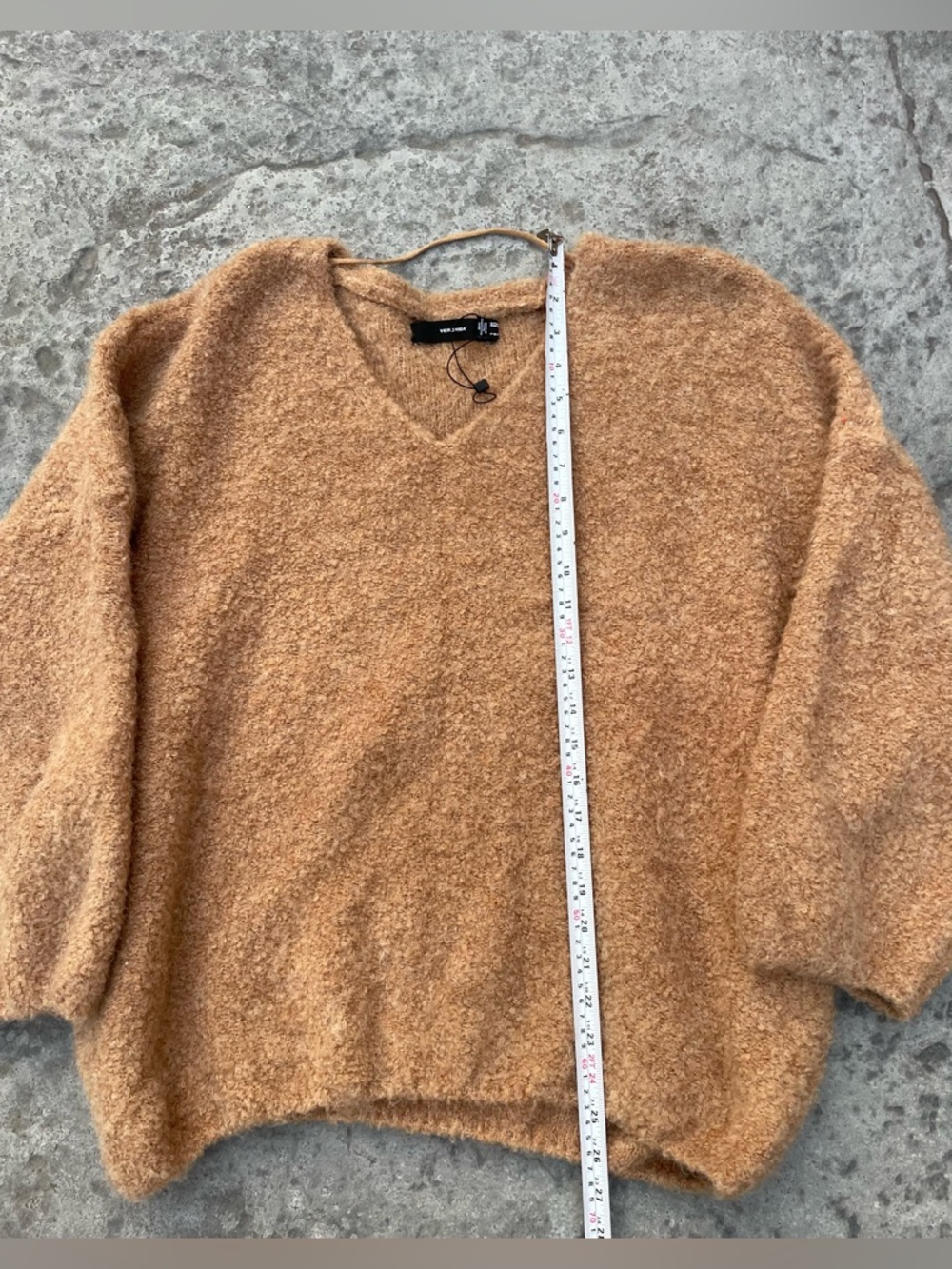 Vero Moda Textured Bouclé Knit Sweater Camel Oversized Cozy Minimalist - Picture 5 of 8